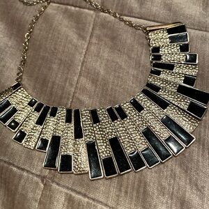 Panel Bib Necklace Gold and Black Statement 14-18”